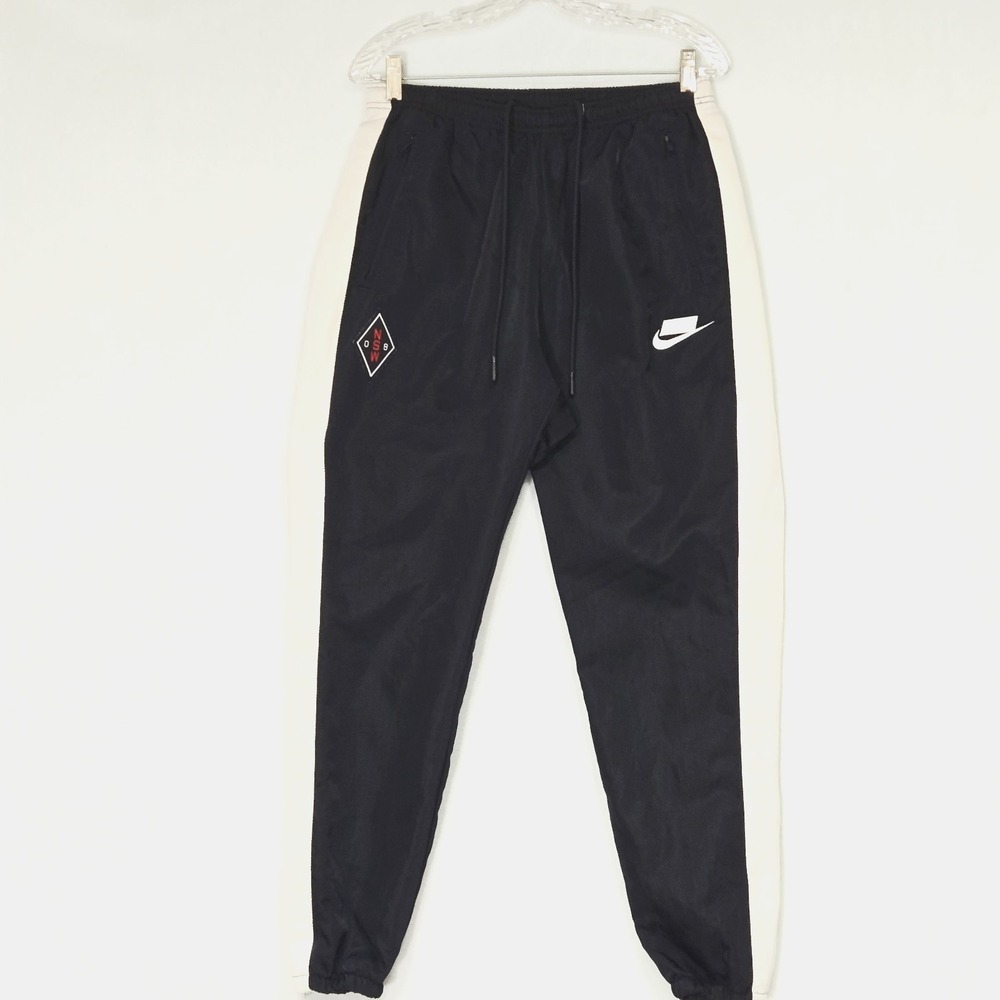 Nike NSW‎ Track Pants Jogger Mens Black White Elastic Waist Tapered Drawstring S